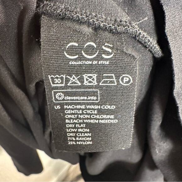 COS Women's Black Jersey Circle Cut Overlay Long Sleeve Dress Size Medium - Picture 9 of 11